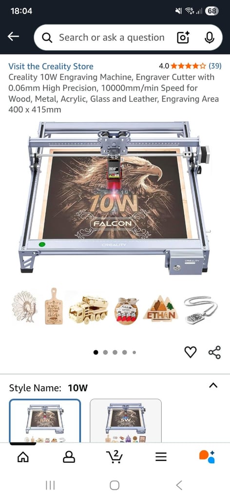 Creality 10w laser engraver.