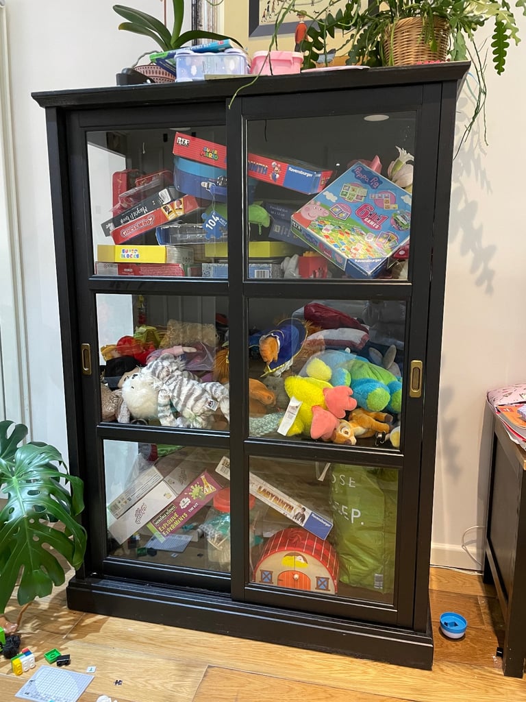 IKEA display cabinet storage, in black, with sliding door