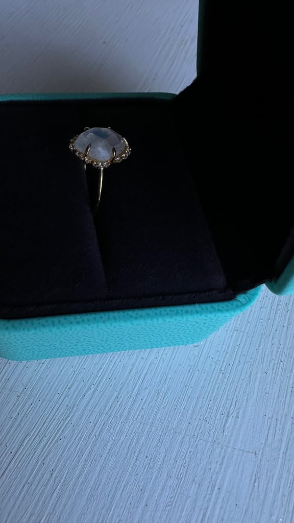 Rainbow Moonstone White Topaz Gold Vermeil ring 