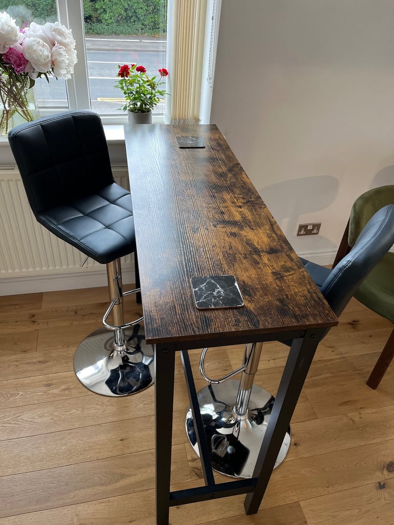 image for Tall Bar dining table and two adjustable chairs