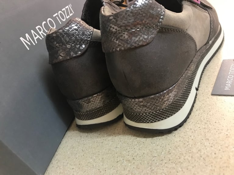 Ladies Marco Tozzi Taupe Comb Zip Trainers Shoes UK Size 4