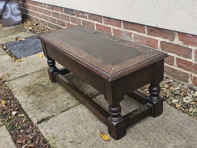 Antique oak joint stool with storage 