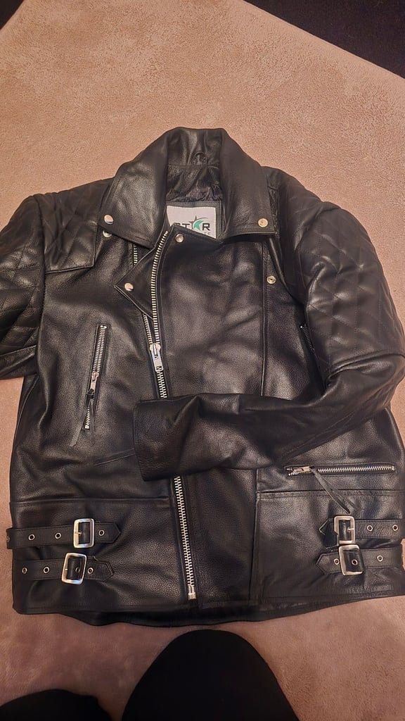 image for Mens leather motorcycle jacket