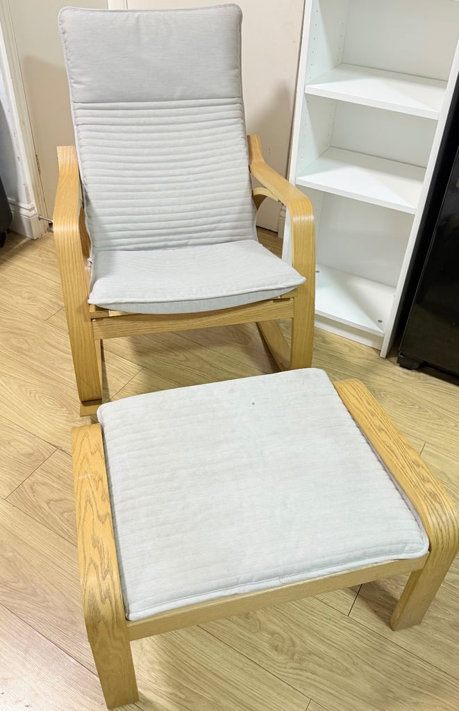 POÄNG£125Armchair and footstool, oak veneer/Knisa light beige