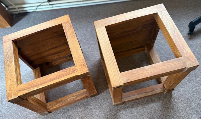 SOLID MANGO-WOOD CUBE LAMP / INCIDENTAL / SIDE TABLES, (PAIR)
