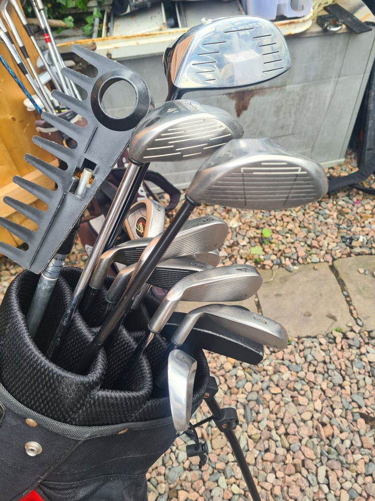 Full set of golf clubs.