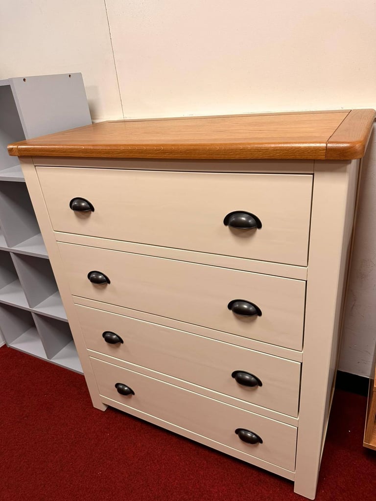 Kent 4 Wide Chest of Drawer - Cream and Oak