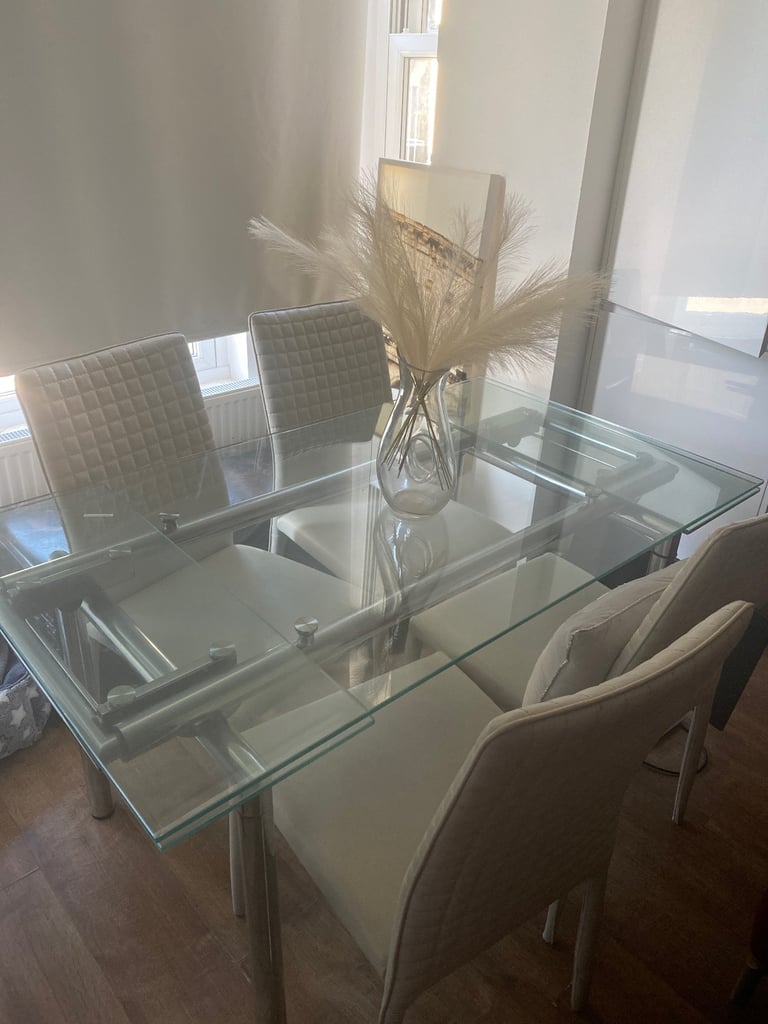 Glass dining table and chairs 