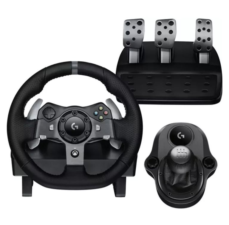 Xbox steering wheel gear stick pedals and stand 