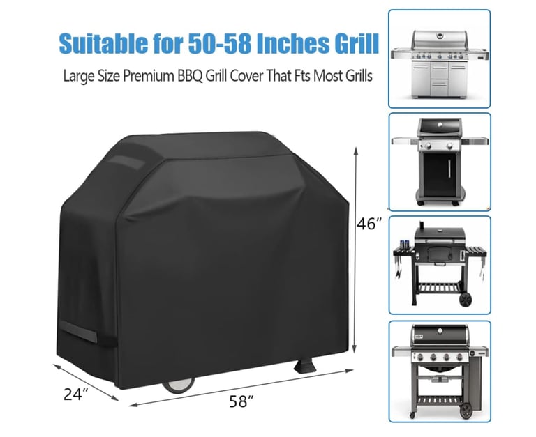 Grill Cover, Waterproof BBQ Grill Cover, 58 inch Rip-Proof and Anti-UV Barbecue Cover 