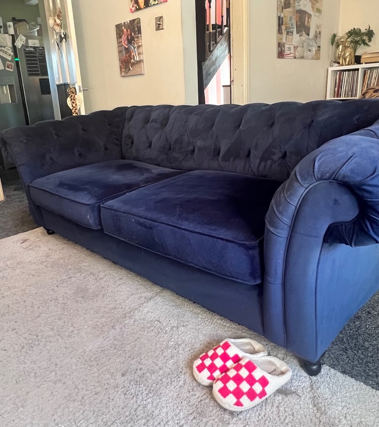 image for Next navy blue chesterfield 3x seater sofa 