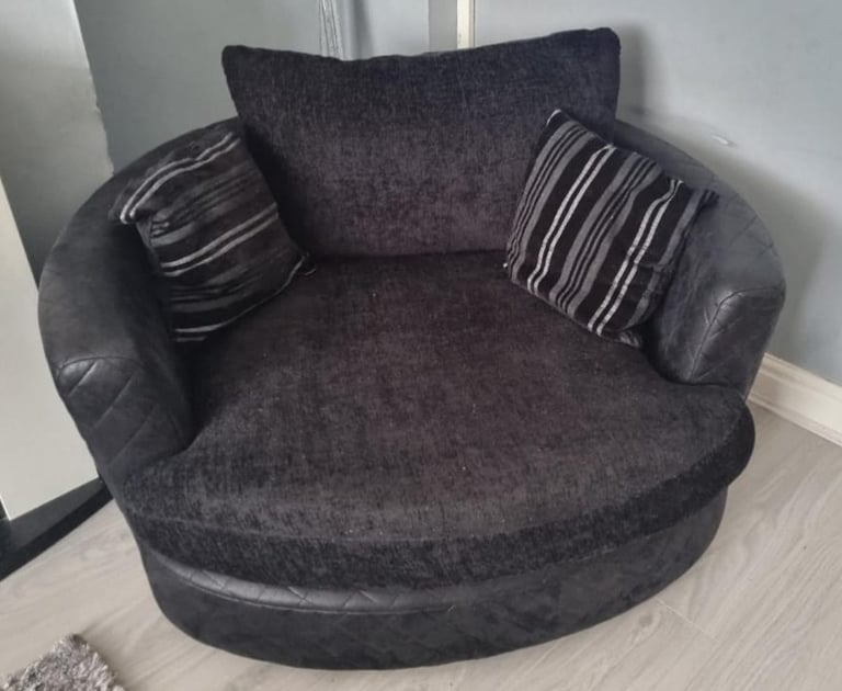 Black 2 seater sofa and matching swivel sofa