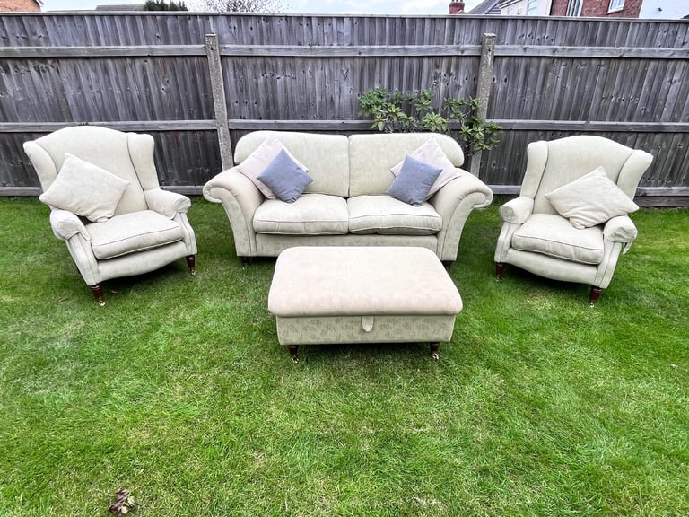 Laura Ashley 2 Seater Sofa 2 Wingback Chairs & Storage Footstool Possible Delivery 