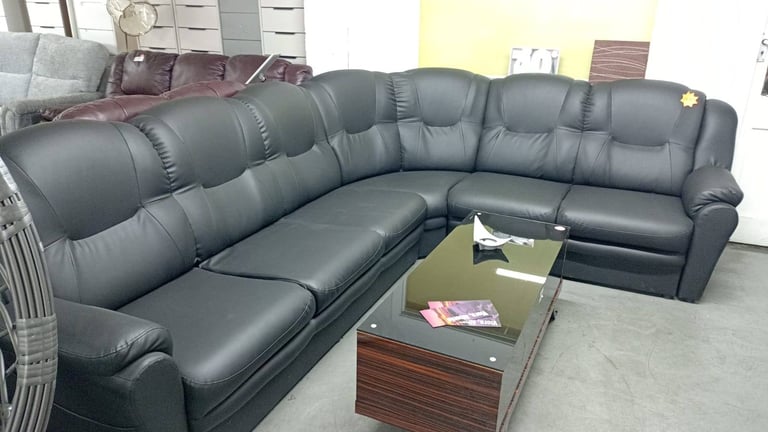 image for Brand New Black faux lather 3cr2 sofa 