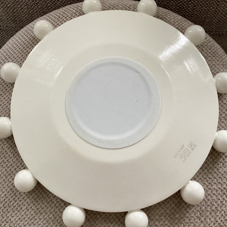 White deco dish will pom poms new 