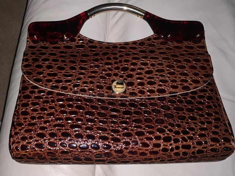 image for Ackery Brown Crocodile Skin Leather 1920s Style Handbag