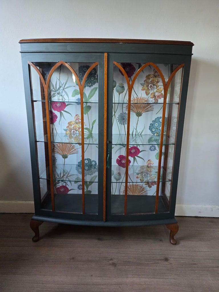 REFURBISHED  XL Antique Drinks Cabinet Cocktail Display Glass Wildflowers - Possible Local Delivery