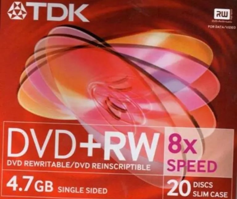20 x Genuine TDK Blank DVD+RW Data discs 8x 4.7GB 120 mins in