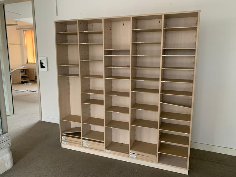 Used Pigeon hole storage unit wooden h 190cm x w 186cm x d 27cm