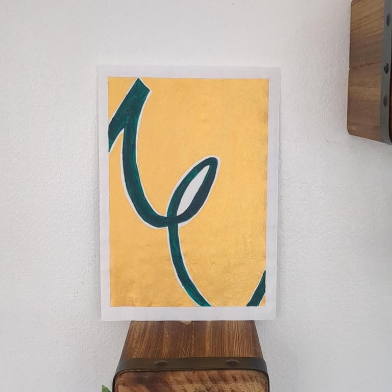 Gold and green abstract art work   