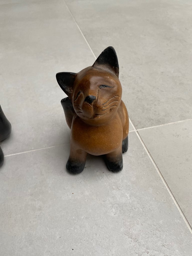 Hand Carved Wooden Cats Set of 3