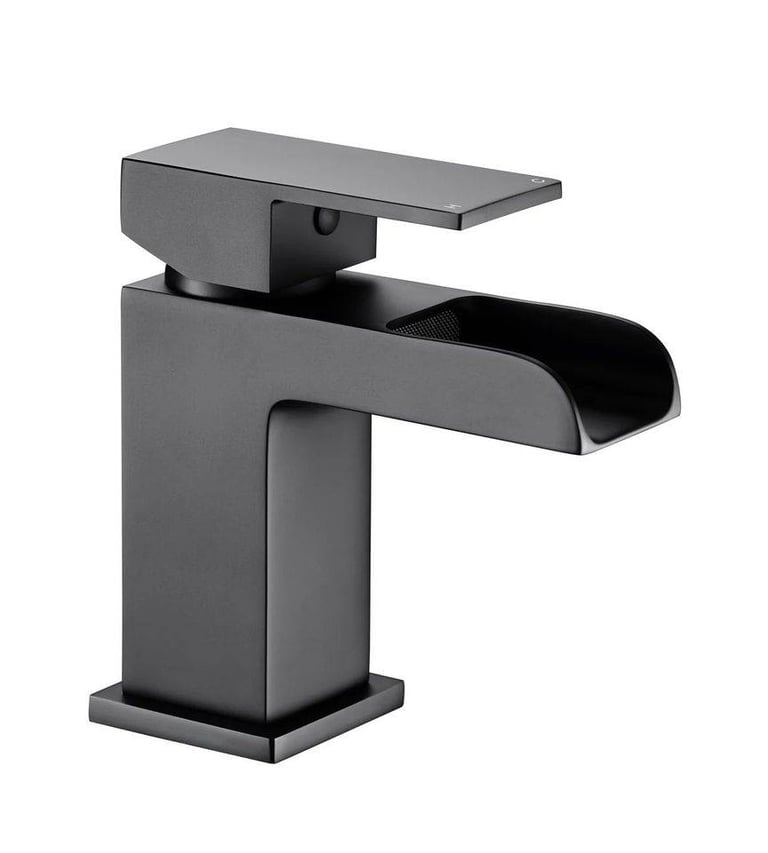 image for Kelvin Square Waterfall Mono Basin Mixer Tap with Waste - Matt Black RRP £100 Our Price £40