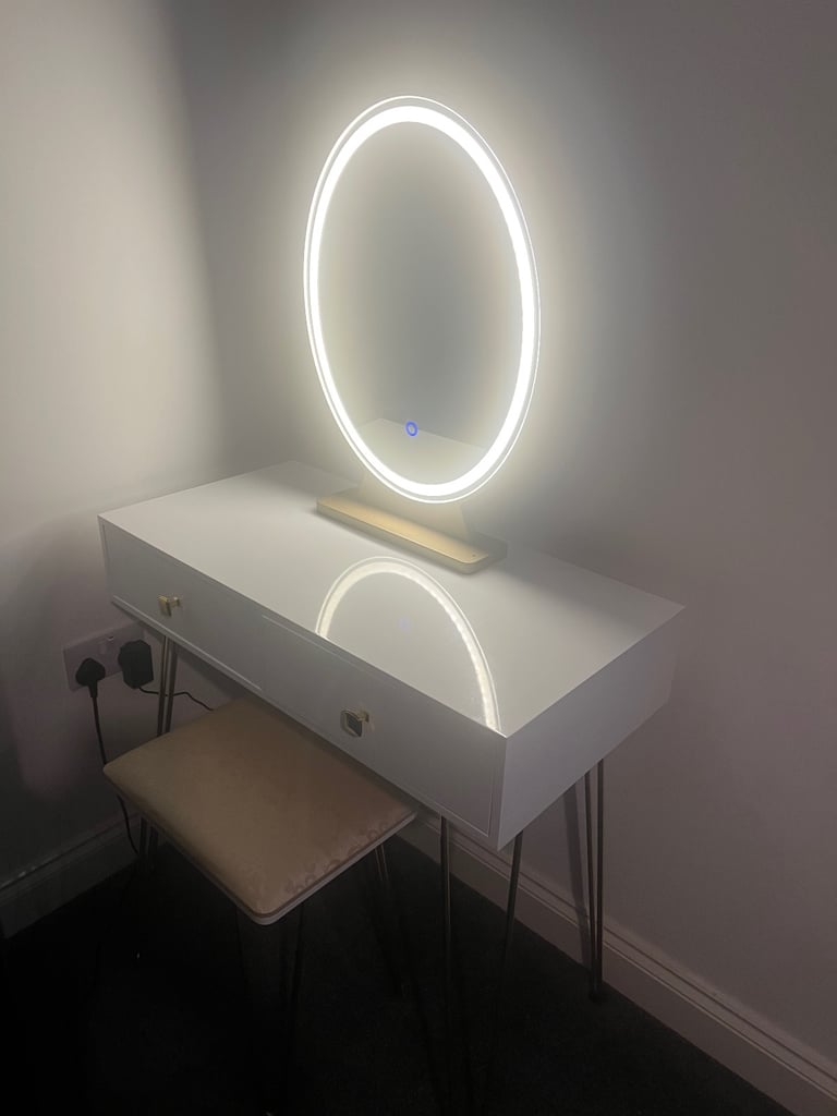 image for LED Mirror Dressing Table Vanity Make up Desk with Drawers and Stool 