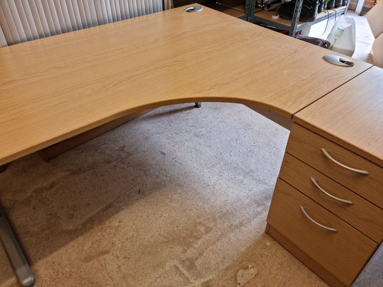 Beech Curved Executive Cantilever Office Desk With Pedestal