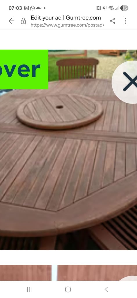 7 solid wood stained chairs and large table set. 