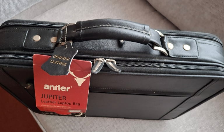 New Leather Antler Laptop Case / Bag. Labelled. Several side storage pockets.see pictures