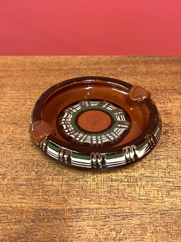 image for Vintage Mid-20th Century Bulgarian Troyan Pottery Ceramic Glazed Ashtray