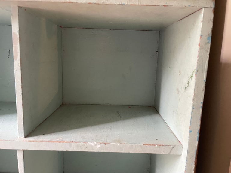 Freestanding wooden shelving unit, blue, 93cm high, 102cm wide, 39cm deep