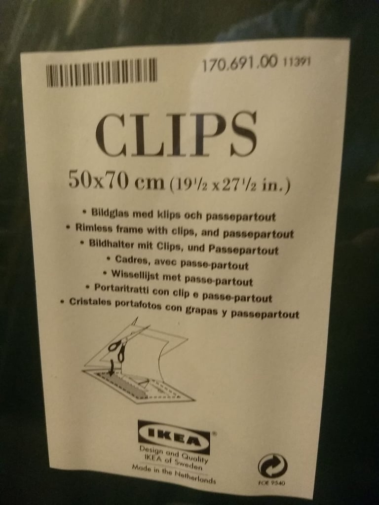 Ikea CLIPS frameless glass picture frame 70x50cm. NEW