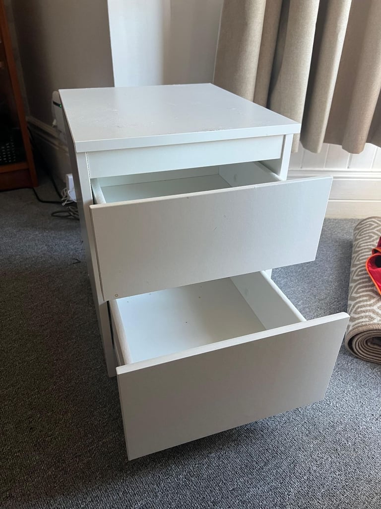 2x IKEA MALM CHEST OF 2 DRAWERS WHITE