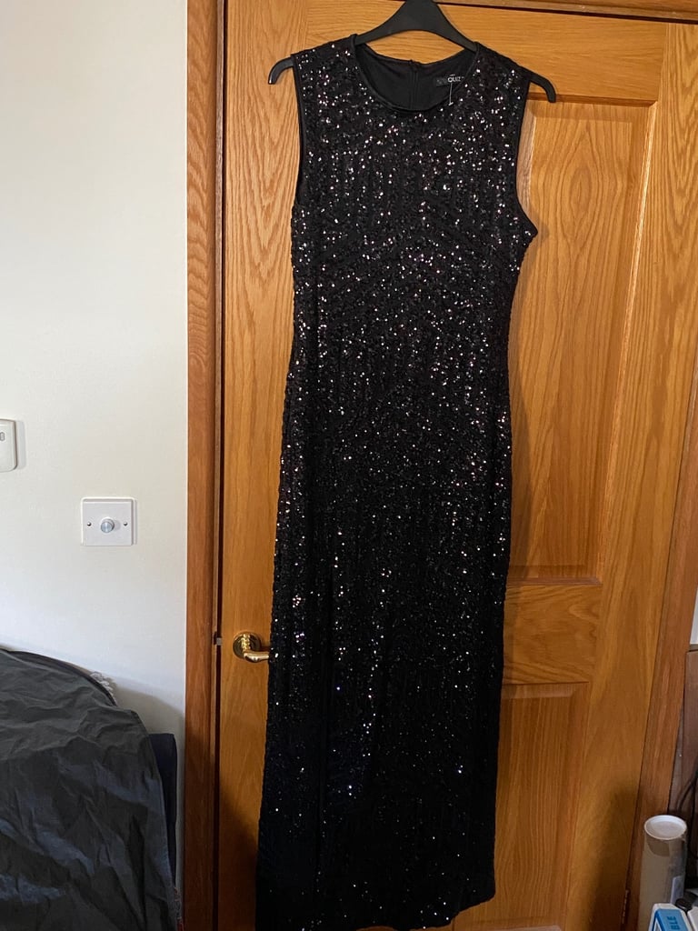 Quiz Beautiful Black Maxi Size GB size 18 Sequins Party/Cruise Evening Dress Like New
