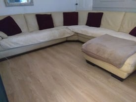 Genuine Italian Leather NATUZZI Large L Shape Corner Sofa & Footstool 