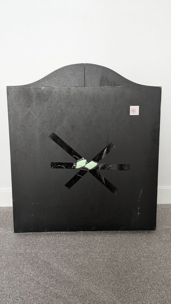 Vintage 1980's Winmau dartboard and Wooden cabinet with 3 sets of darts