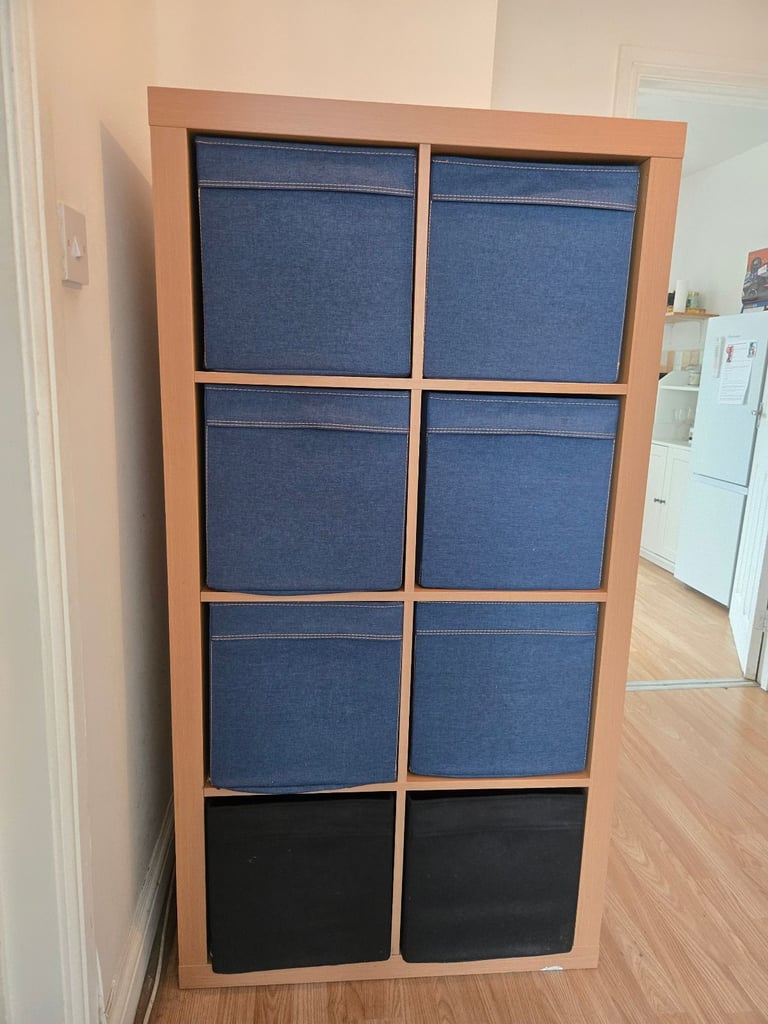 image for Ikea shelving unit with boxes