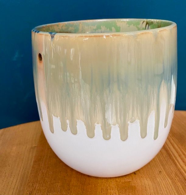 CERAMIC DRIP GLAZE PLANTER POT, HANGING BASKET FLOWERS