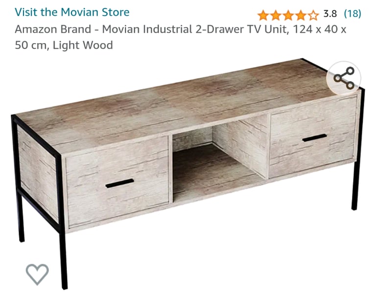 Amazon Brand - Movian Industrial 2-Drawer TV Unit, 124 x 40 x 50 cm, L