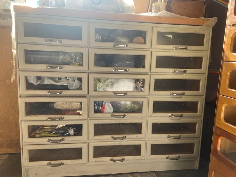 Mid Century Haberdashery glass drawer unit
