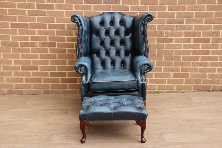 Chesterfield Luxury Wingback Armchair with Footstool (UK Delivery)