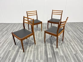 Set of 4 Mid Century Teak Dining Chairs with Vinyl Seat Pads by G Plan. Retro Vintage