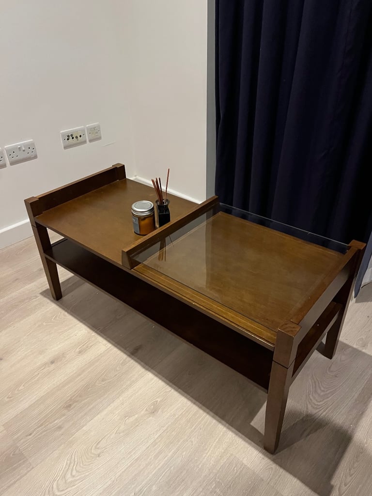 image for Stylish Solid Wood & Glass Coffee Table – Excellent Condition