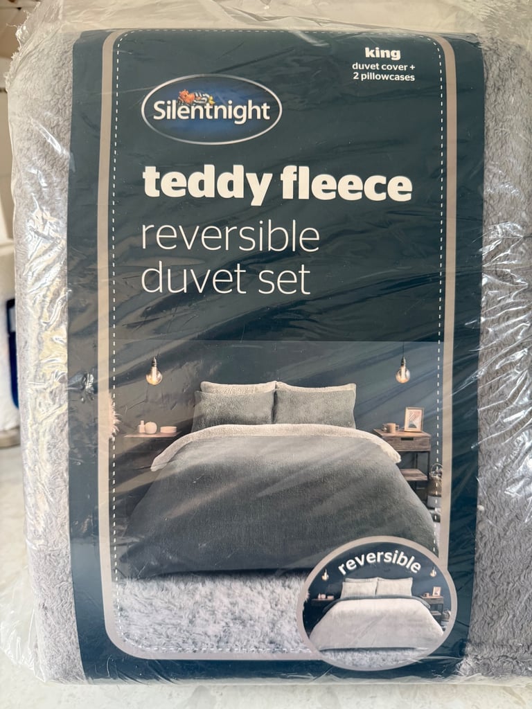 image for Silentnight teddy fleece reversible king size duvet set 