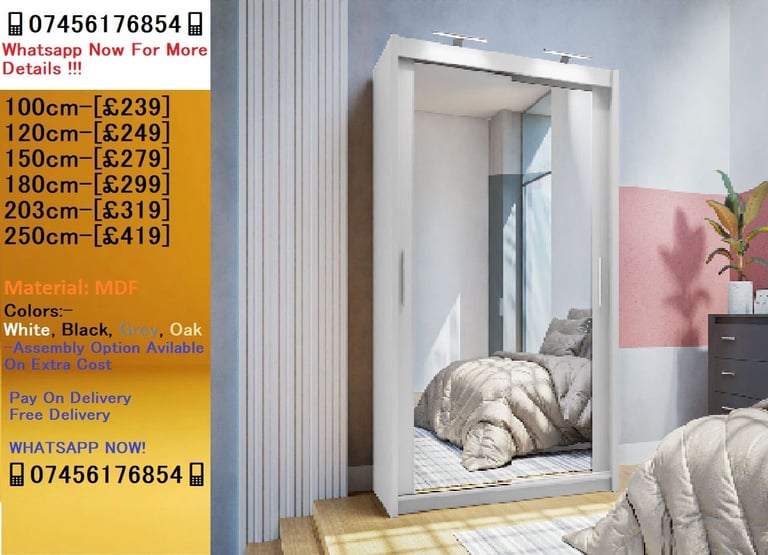 Chicago Wardrobe All Brand-New Sliding Mirrored Wardrobes with Multiple Designs..!!