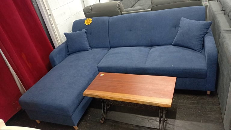 image for Special Offer!! WAS £650 New Blue Fabric L Shaped Sofa Bed With Storage
