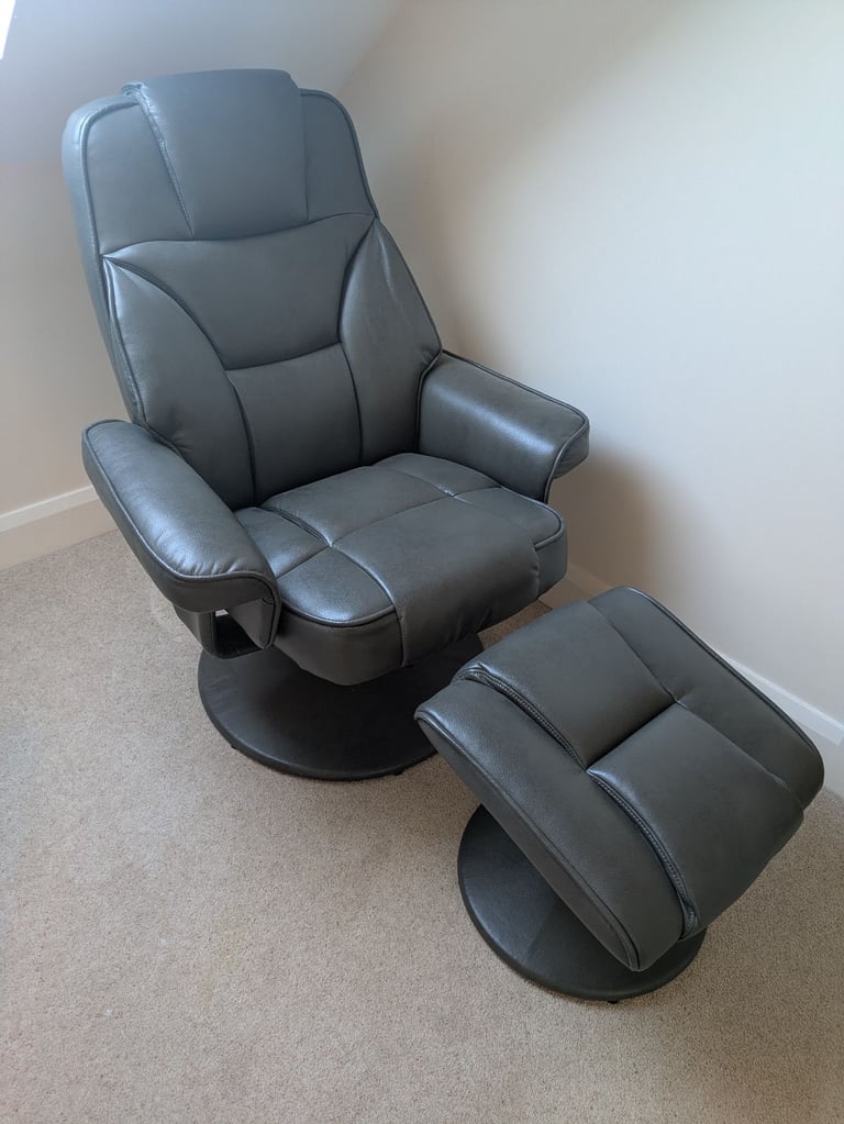 image for 2 Grey Harvey Norman recliner chairs and 2 footstools