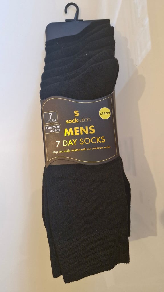 7 Pairs of Mens Black Socksation Socks RRP: £19.99