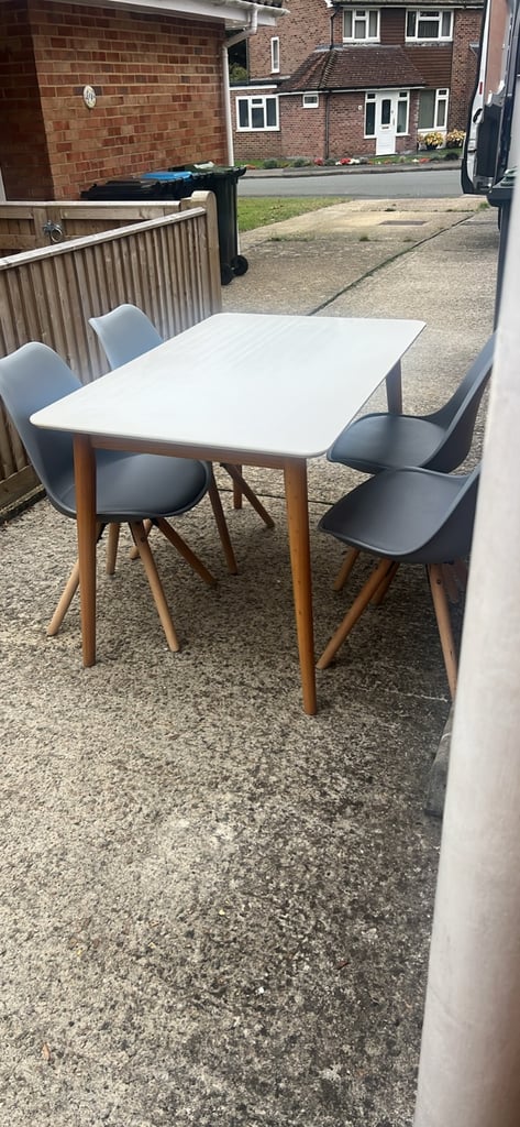 White Dining Table and 4 Grey Chairs Set of 4 Kitchen Dining Set - Grey. Can deliver.